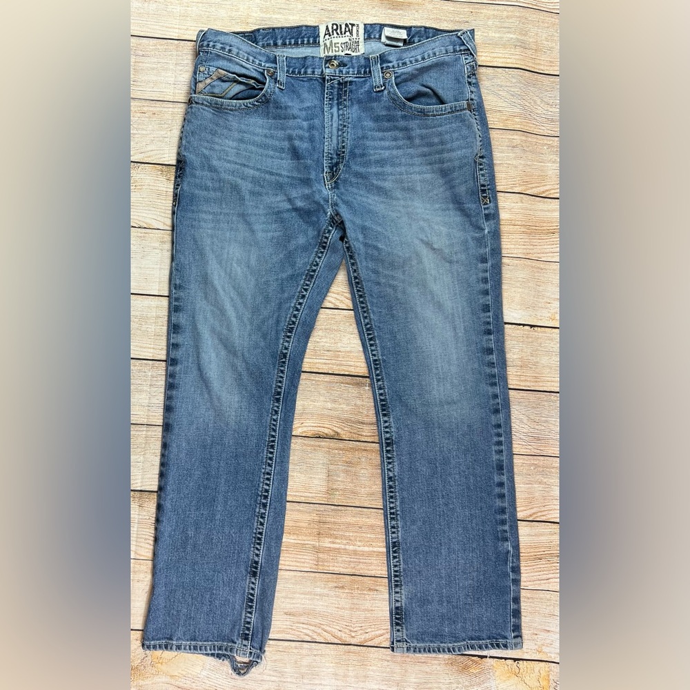 Mens Ariat Slim Straight M5 Denim Blue Jeans Size 40x32